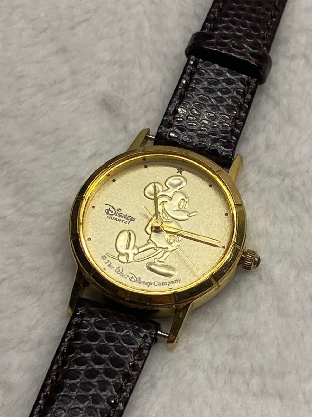 VTG Disney Time Works Mickey Mouse Watch Japan Mvmt Quartz Leather Wrist Band